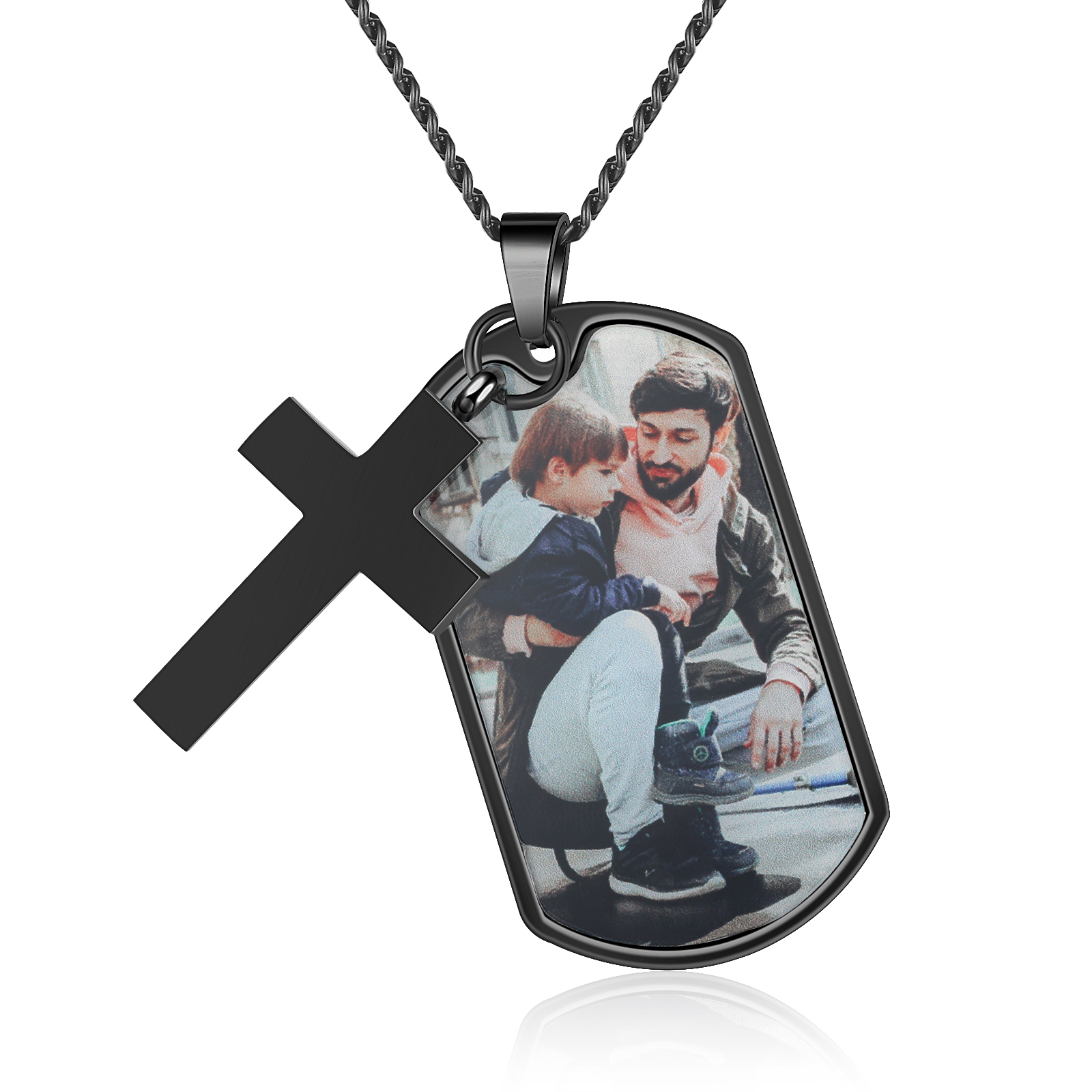 To My Dad Personalized Dog Tag Necklace Custom Photo & Date & Text Cross Necklace Stainless Steel Gift for Him