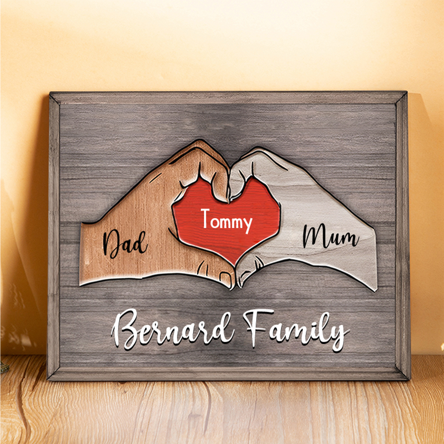 1 Name - Personalised Love Heart Customized Name and Text Wooden Ornament Father's Day Gift for Dad