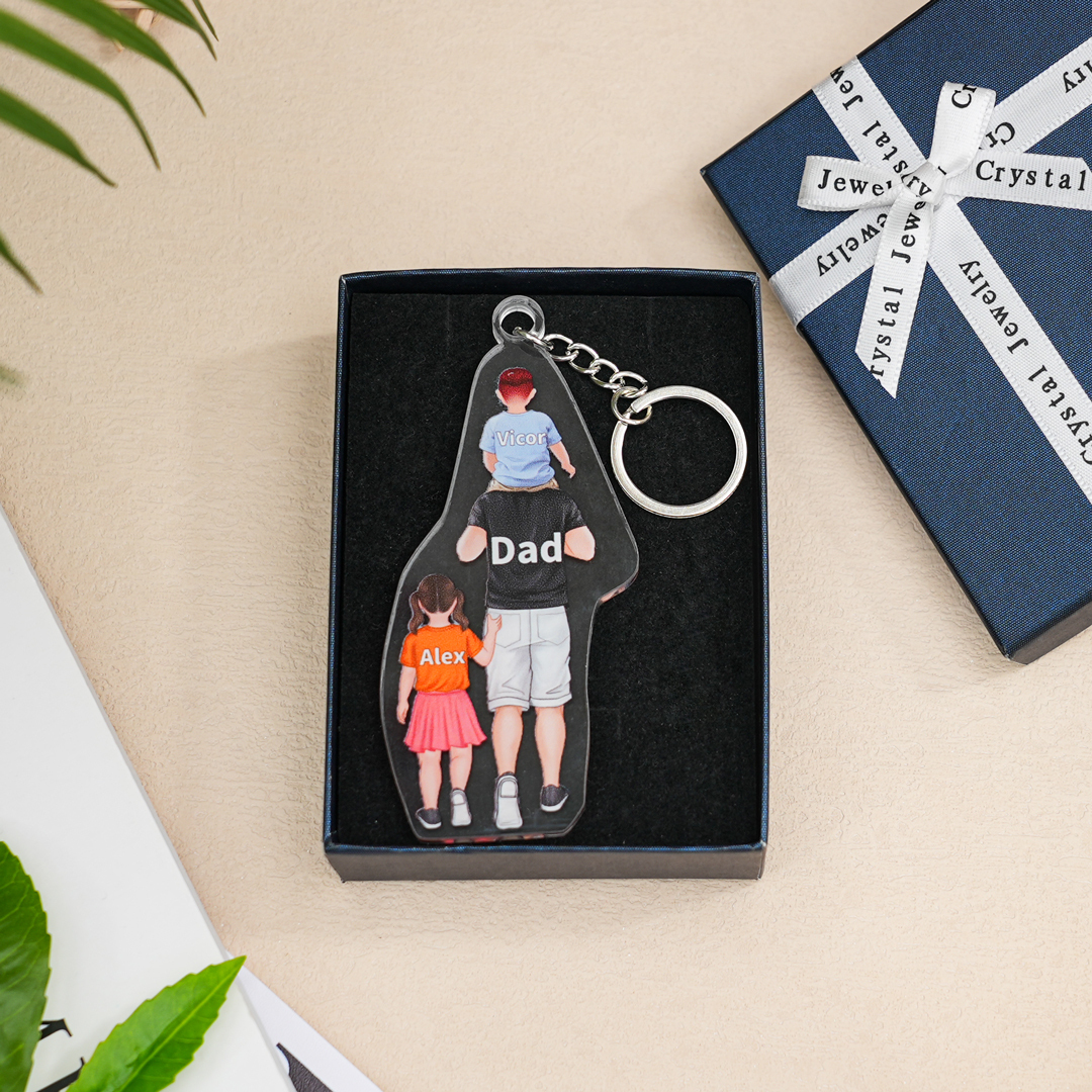 1-4 Names-Personalised Dad Acrylic Keyring Custom Names Gift For Dad/Grandad
