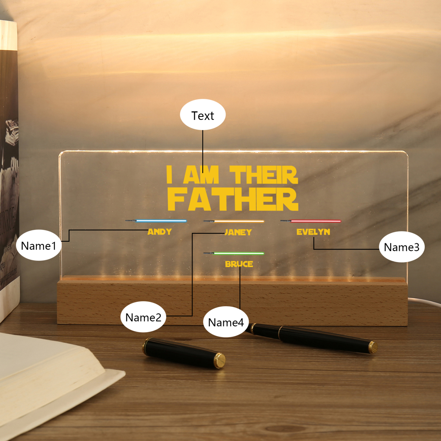 4 Names-Personalised Star Wars Logo Table Lamp-I am their dad-Father's Day Gift For Dad