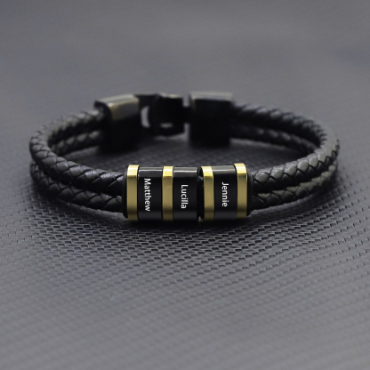 Personalized Braided Leather Bracelet Engraved 3 Names Men's Bracelet Gifts For Him