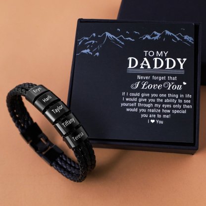 Personalised Braided Leather Bracelet Engraved 5 Names Men's Bracelet Gifts For Him