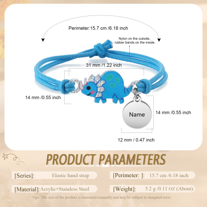 Personalised Name Cute Dinosaur Style Elastic Cord Rubber Rope Bracelet, As A Back To School Gift For Children