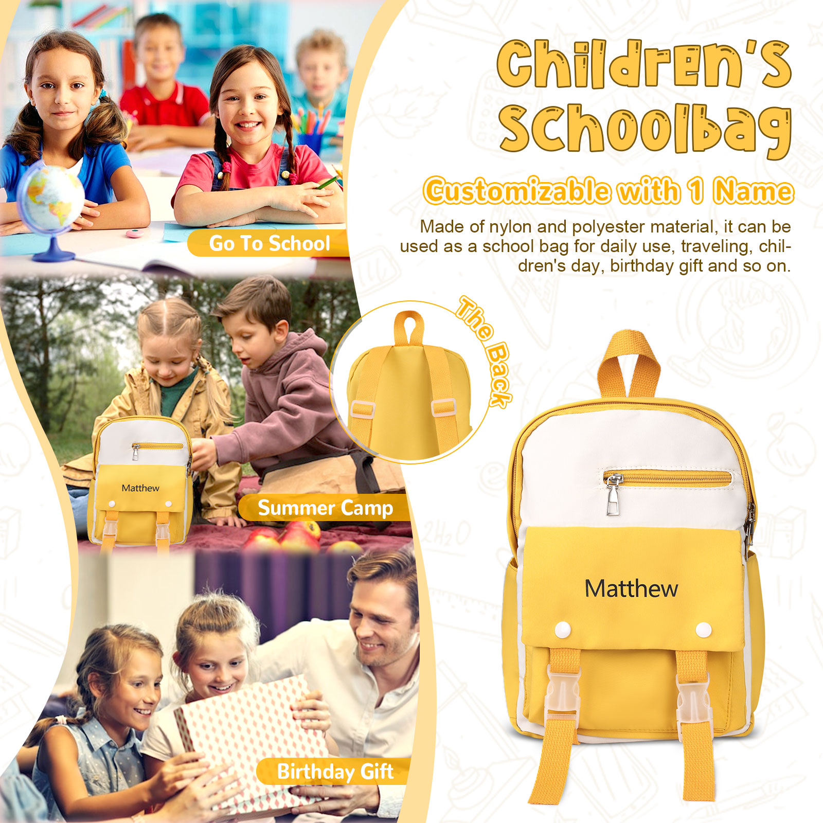 Personalised Name Cute School Bag Custom Nylon Polyester Backpack Back To School Gift for Kids