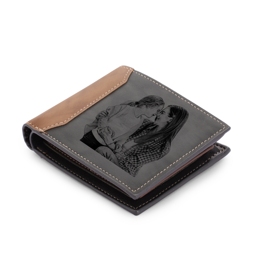 Personalised Leather Wallet Engraved Photo Short Wallet Gifts For Men
