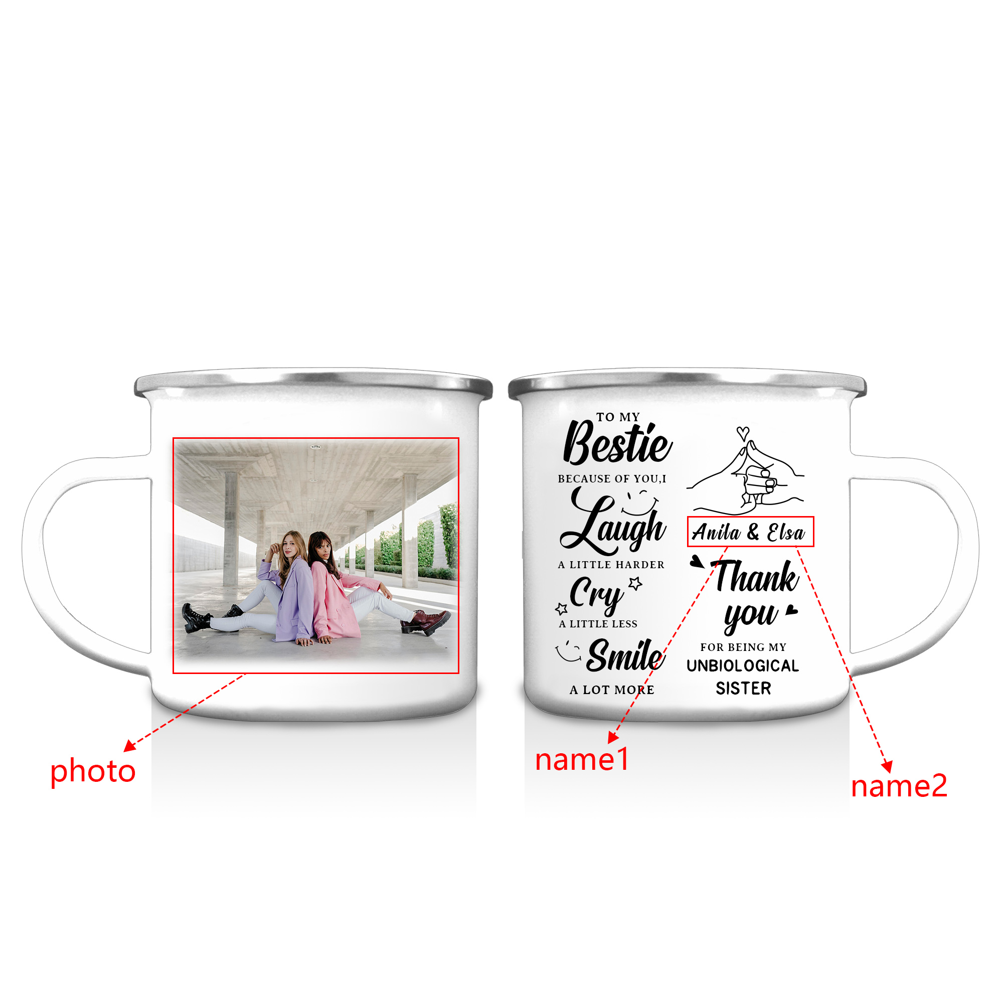 Personalised 2 Names And Photo Mug-Custom Set With Gift Box To My Bestie Birthday Gift Ceramic Coffee Mug for Friend