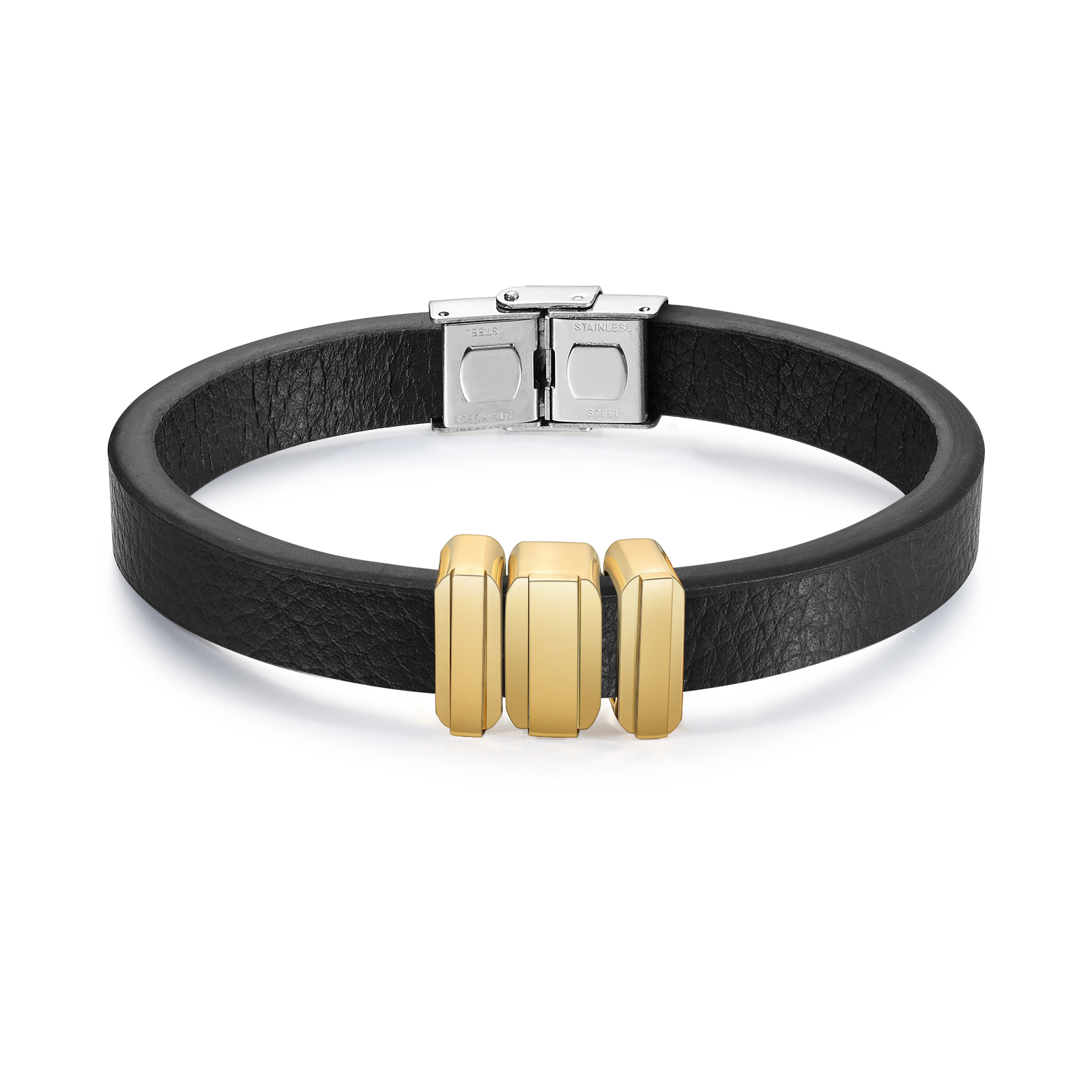 3 Names Personalised Stainless Steel Leather Bracelet Engraved Name Men's Bracelet Gift for Dad