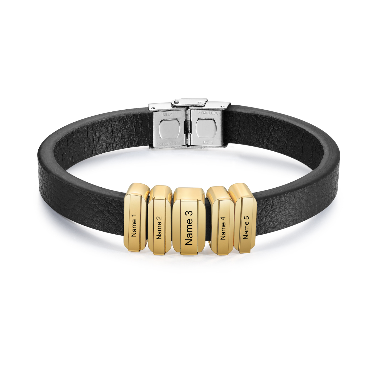 5 Names Personalised Stainless Steel Leather Bracelet Engraved Name Men's Bracelet Gift for Dad