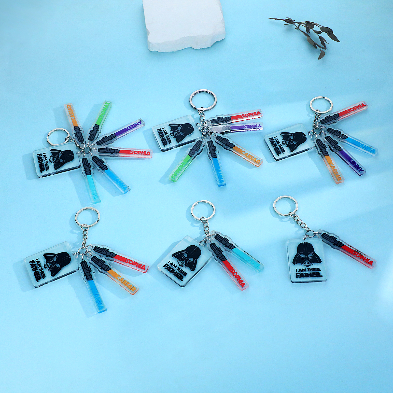 4 Names - Personalised Name Acrylic Star Wars Keyring - I Am Their Father - Gift for Dad