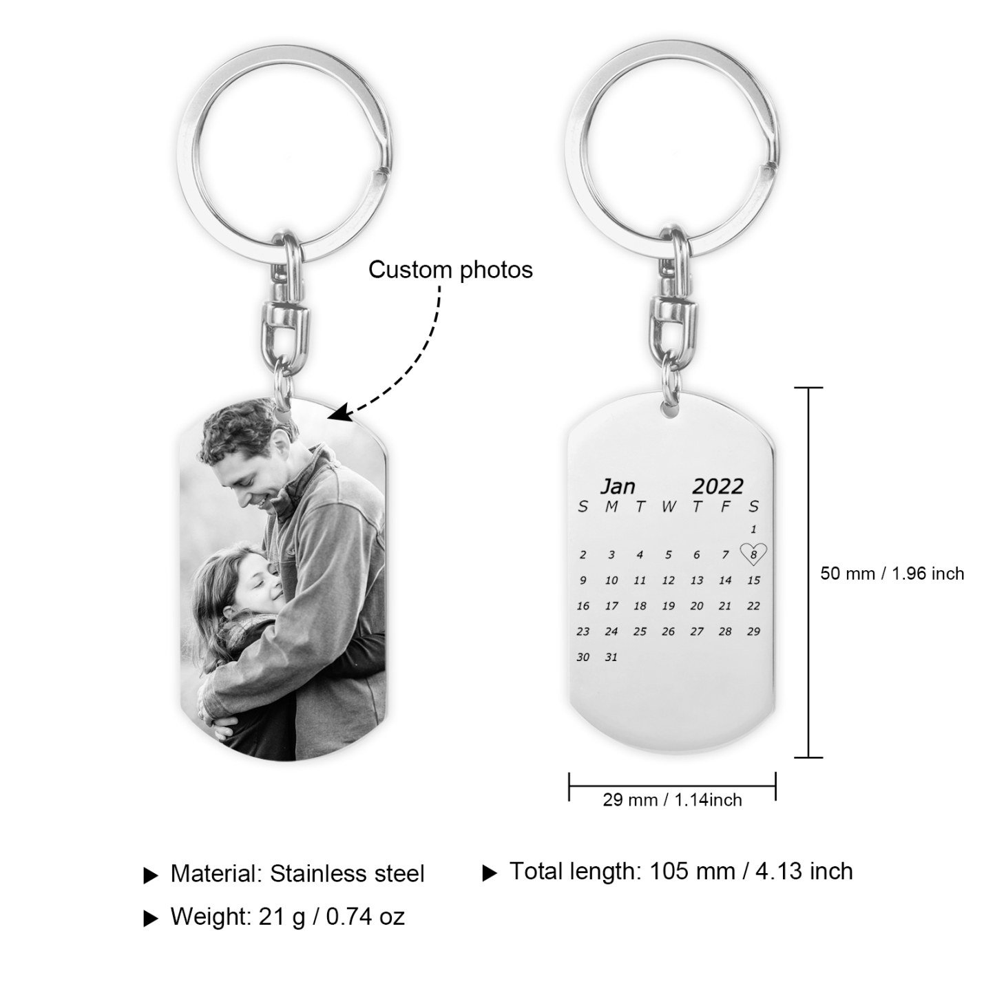 Personalised Photo Keychain with Engraving 1 Special Date Keyring Gifts for Love One