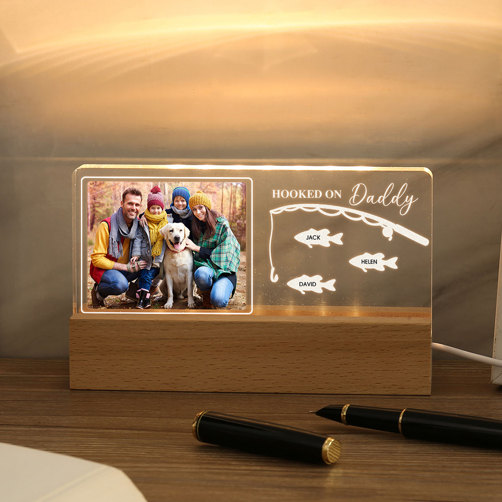 3 Names - Personalised Photo Fishing Pattern Desk Lamp Father's Day Gift For Dad