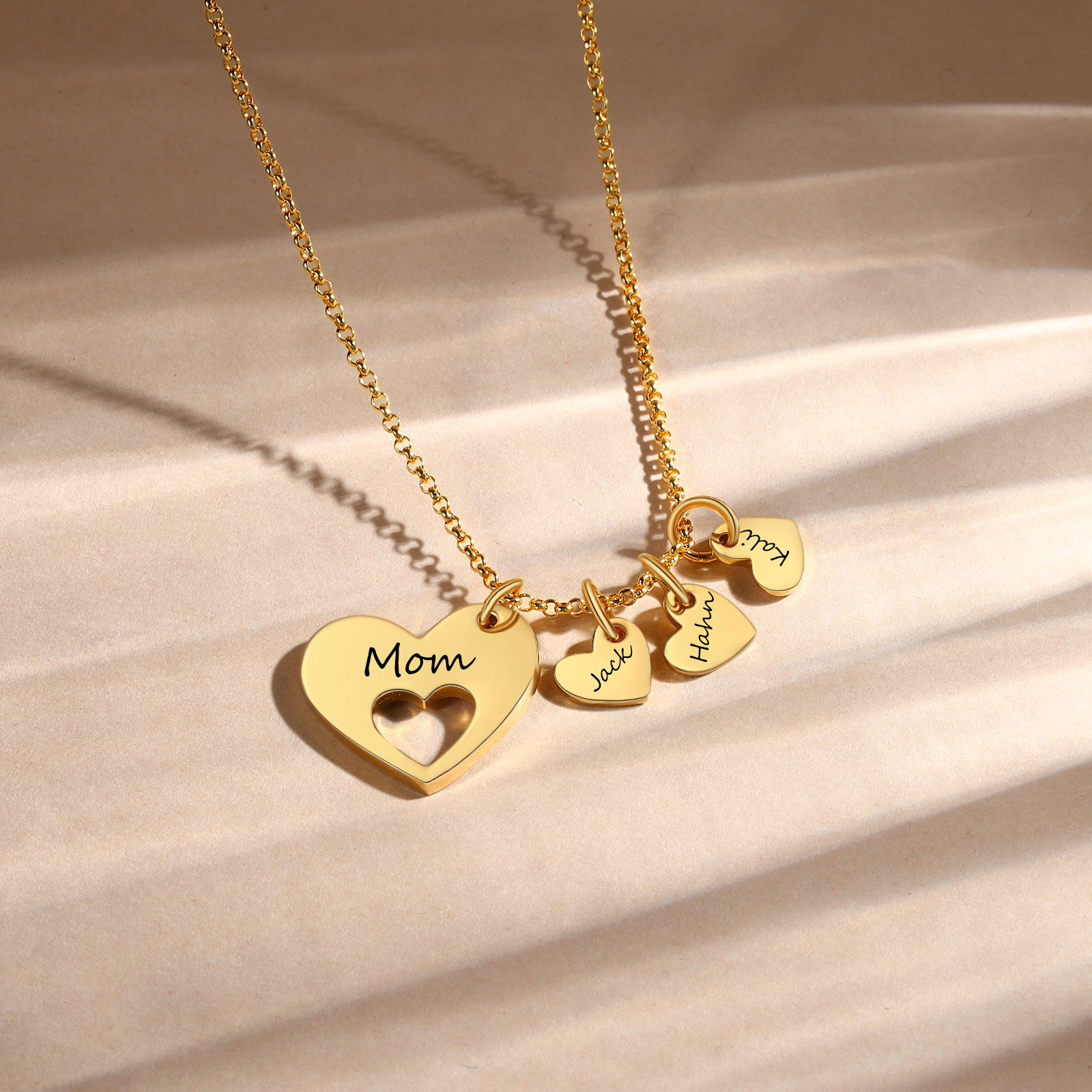3 Names - Personalised Love Pendant Necklace with Gift Box Customized Name Gift for Her