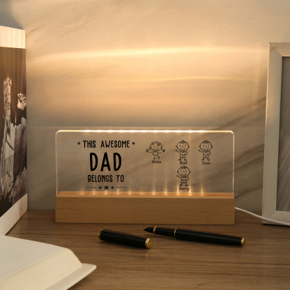 4 Names & Doll Gender - Personalised Lamp -This Awesome Dad  Belongs To - Father's Day Gift for Dad