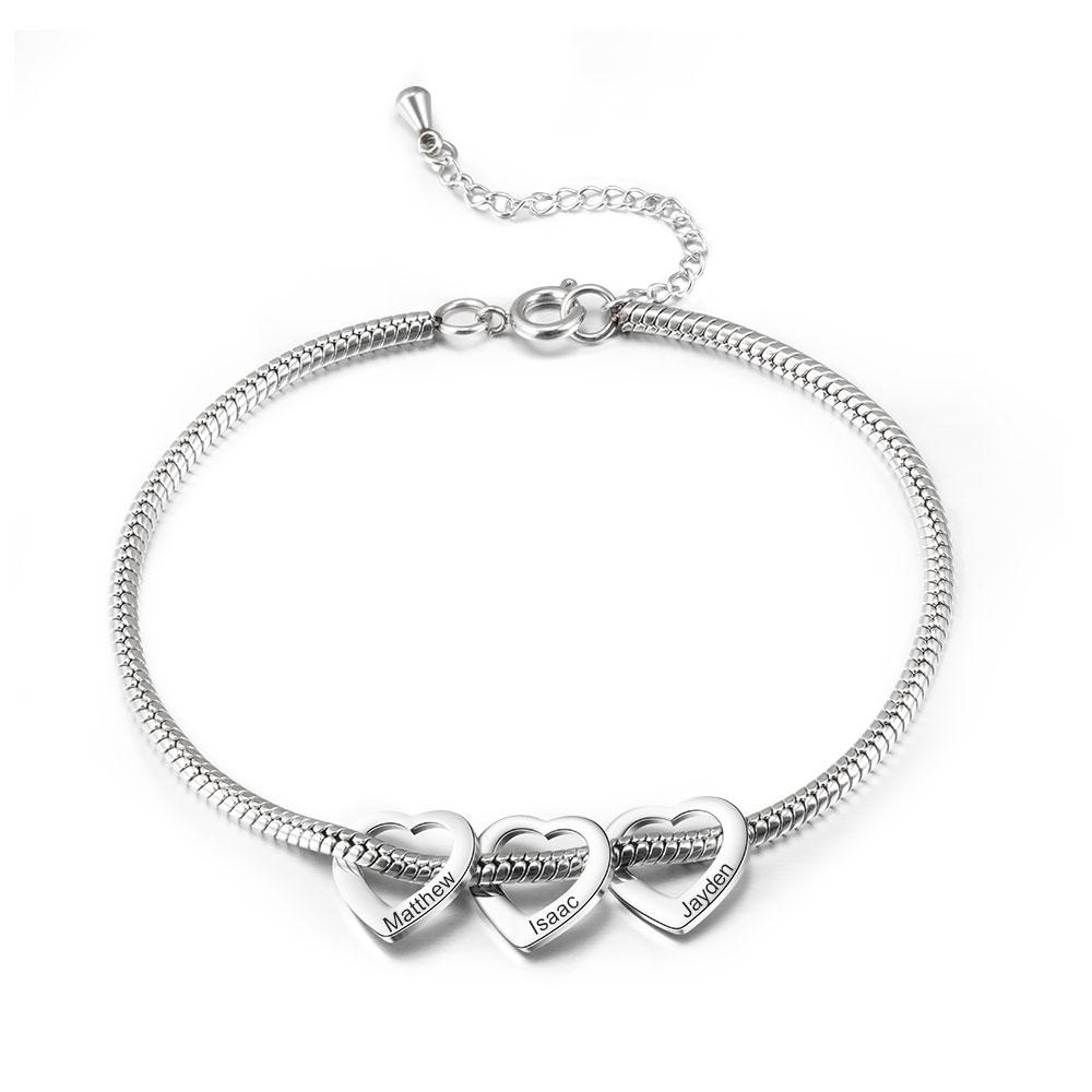 Personalized Love Anklet with 3 Heart Charms Engraved Name Anklet Gifts for Her