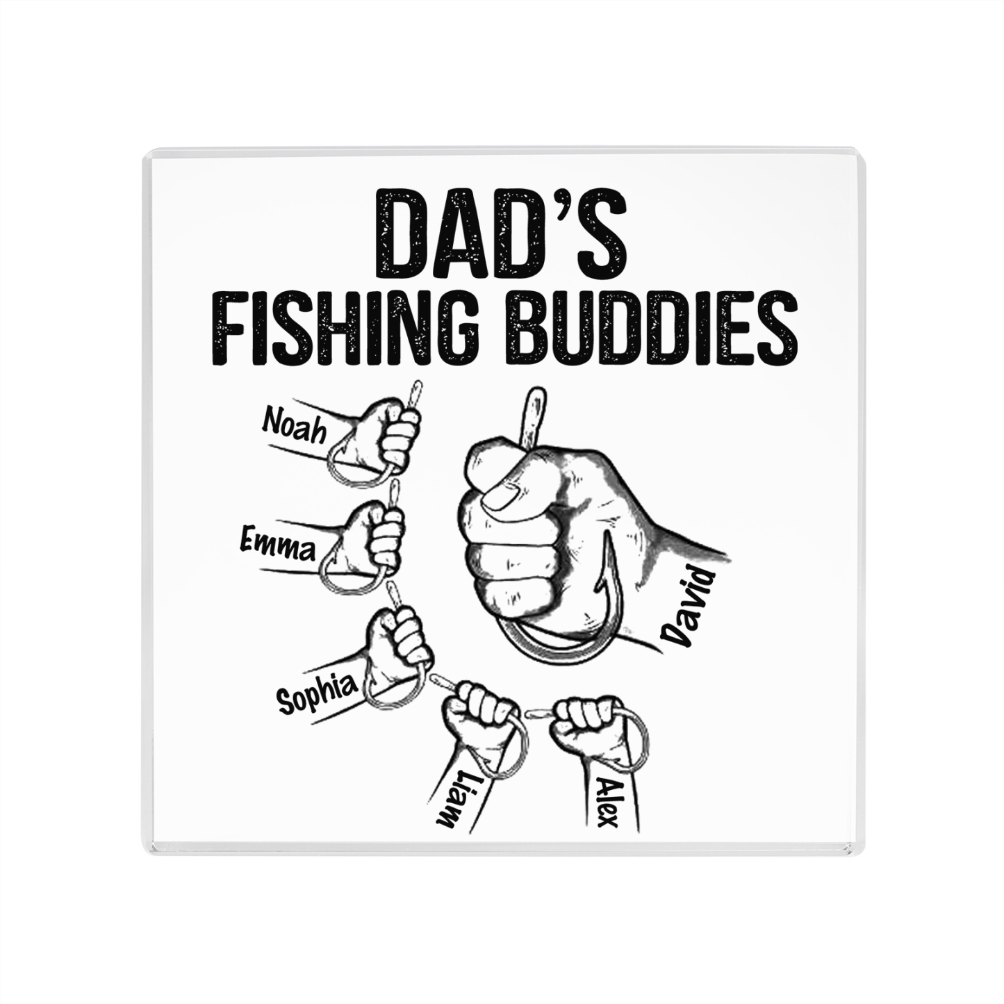 6 Names - Personalised Fishhook Fist Bump Pattern Family Acrylic Keepsake Customized Name Acrylic Home Decor Gift for Dad