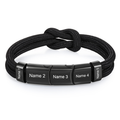 5 Names - Personalised Name Braided Leather Bracelet Engraving Men's Bracelet for Dad
