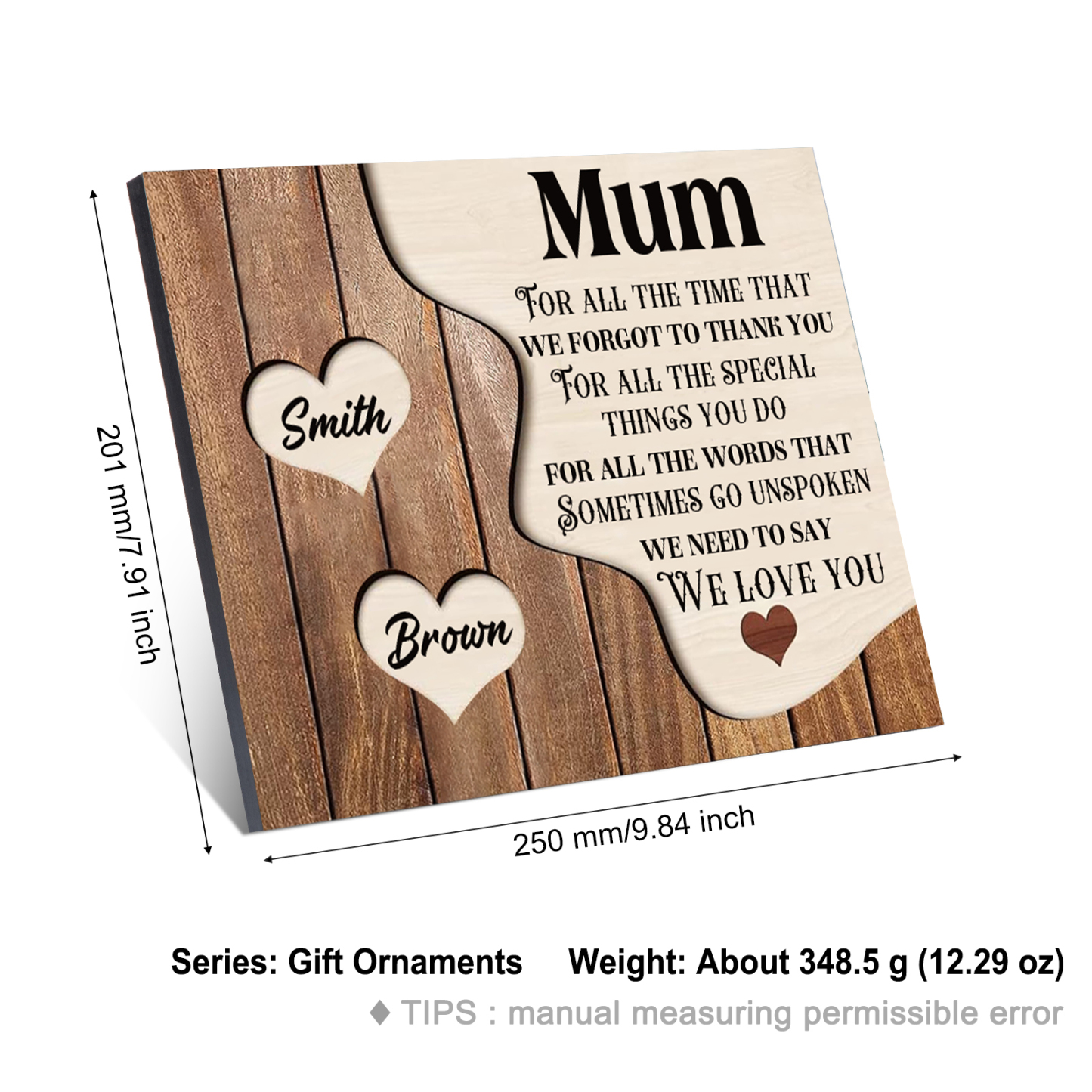 2 Names-Personalised Mum Wooden Frame Custom Names Home Decoration - Mother's Day Gifts for Mum