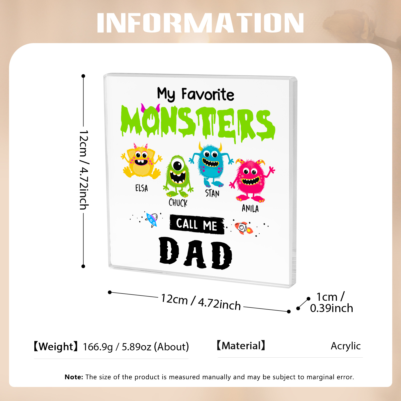 4 Names - Personalised Monster and Shit Style Custom Name Acrylic Ornament Father's Day Gift for Dad