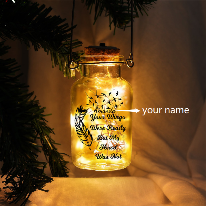 Personalised Memorial Jar Night Light Your Wings Were Ready But my Heart Was Not LED Lamp