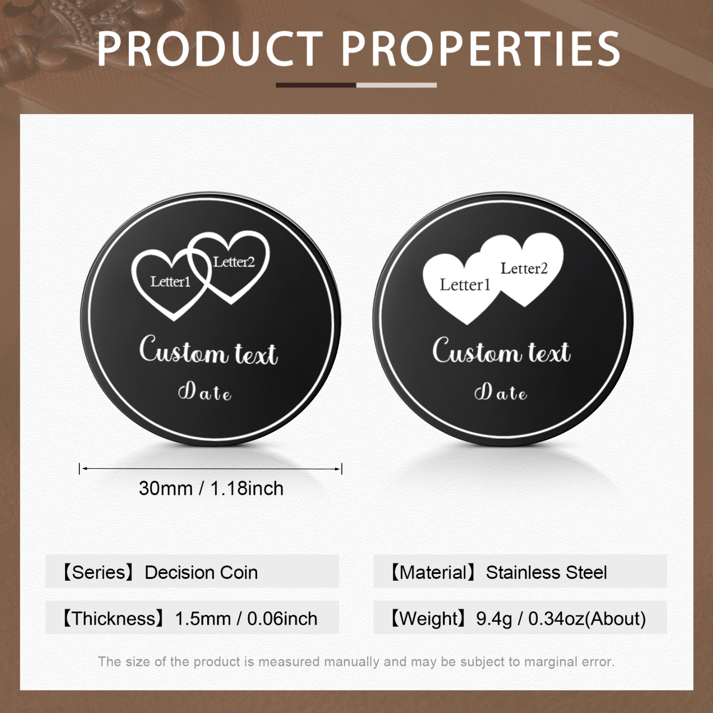 2 PCS Personalized Letter Stainless Steel Couple Coin Custom Anniversary Special Gift