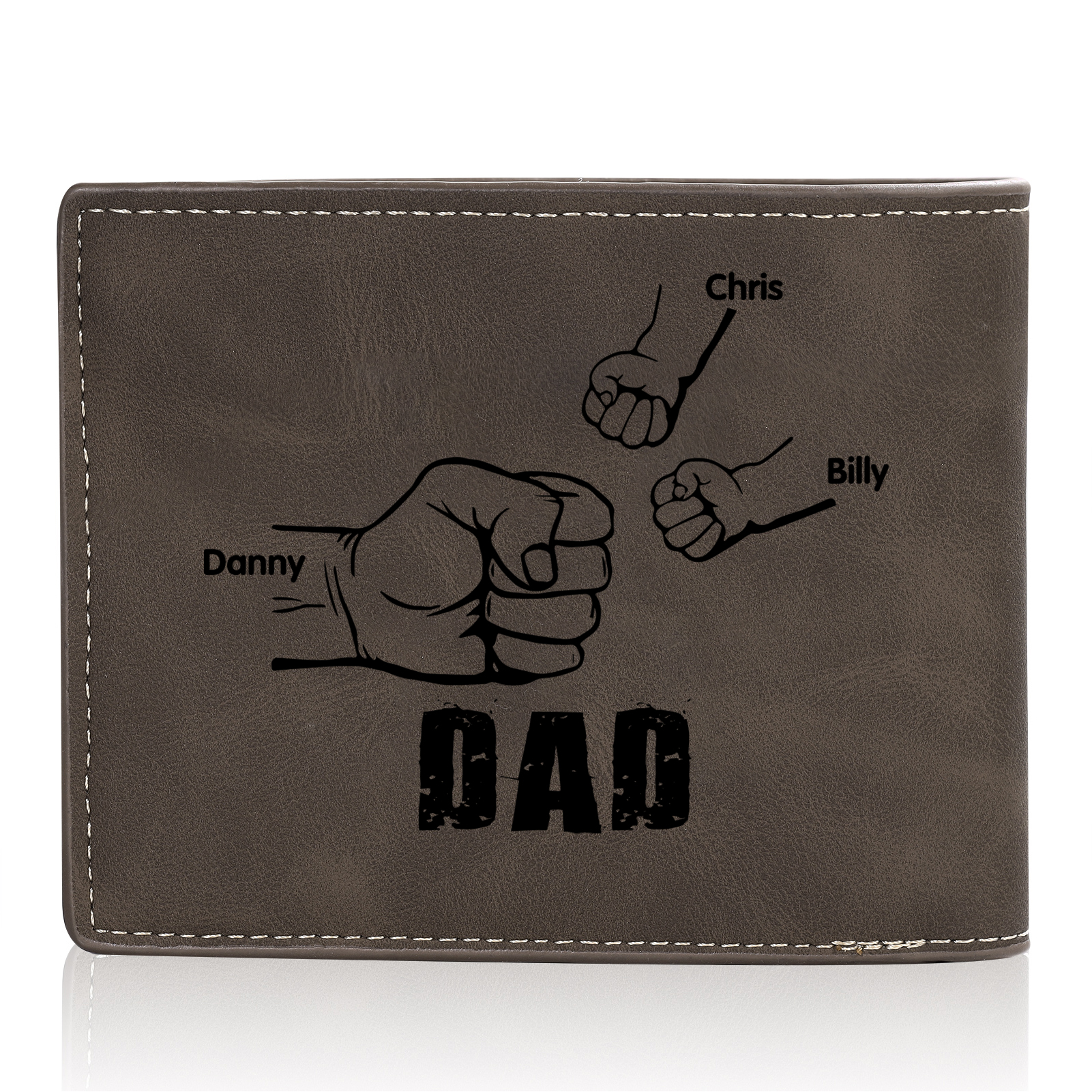 3 Names - Personalised Fist Bump Photo Custom Leather Men's  Wallet as a Father's Day Gift for Dad
