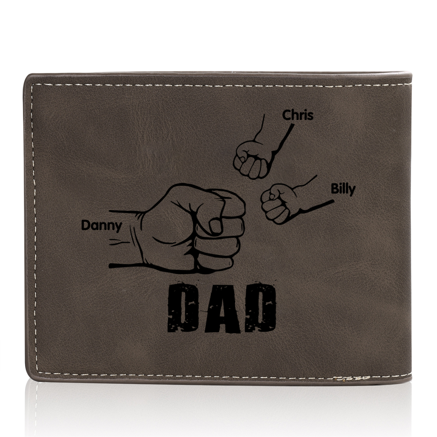 3 Names - Personalised Fist Bump Photo Custom Leather Men's  Wallet as a Father's Day Gift for Dad