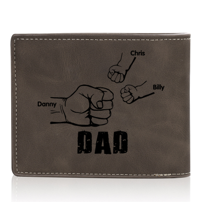 3 Names - Personalised Fist Bump Photo Custom Leather Men's  Wallet as a Father's Day Gift for Dad