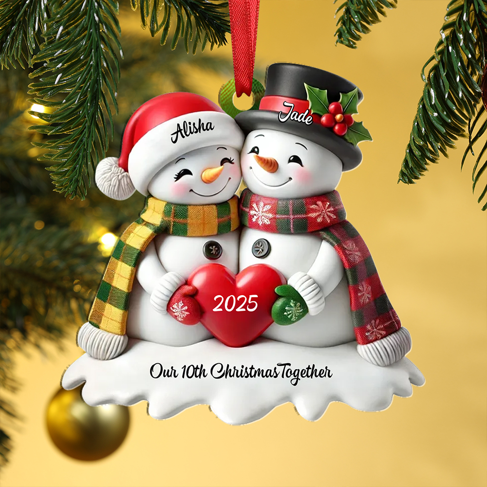 Personalised Heart Snowman Couple Christmas Tree Decoration