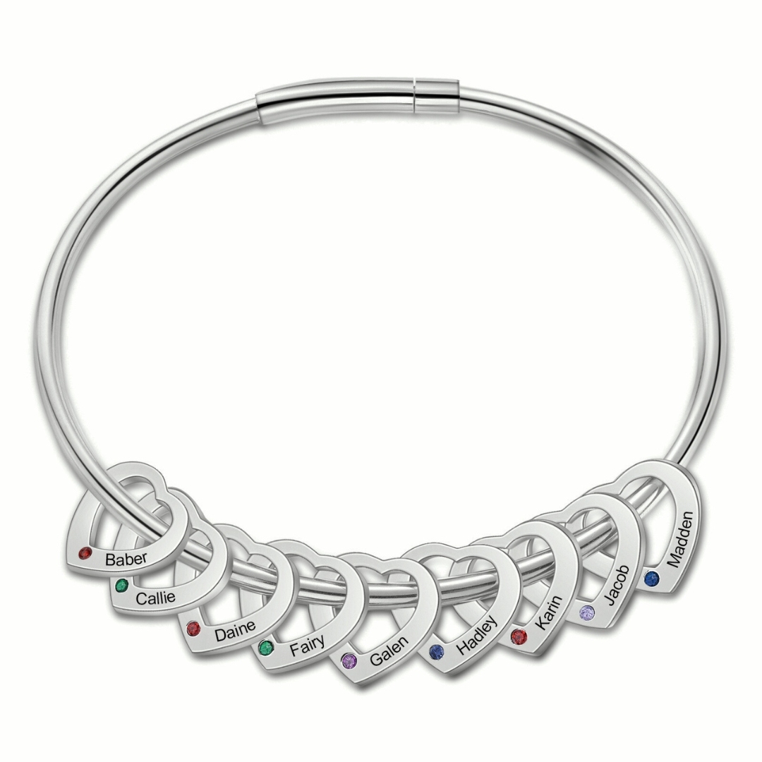 Personalised Women’s Bracelet with Custom 9 Names & Birthstones Heart