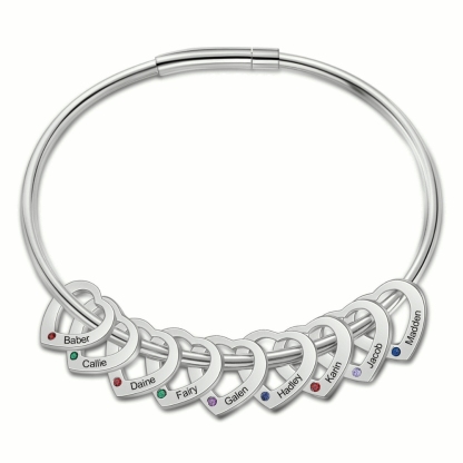Personalised Women’s Bracelet with Custom 9 Names & Birthstones Heart