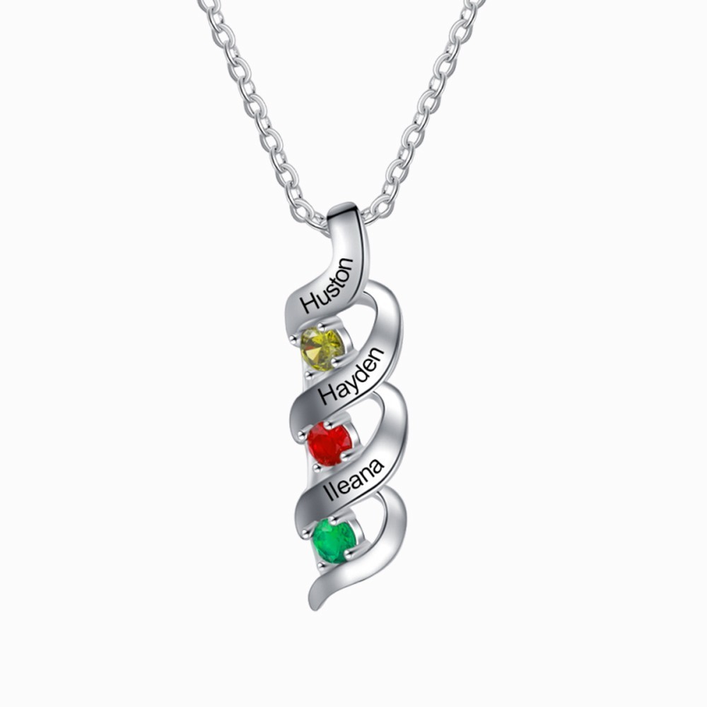 Customized Necklace Cascading Pendant with 1-10 Birthstones Engraving Names Gifts for Her | Jessemade