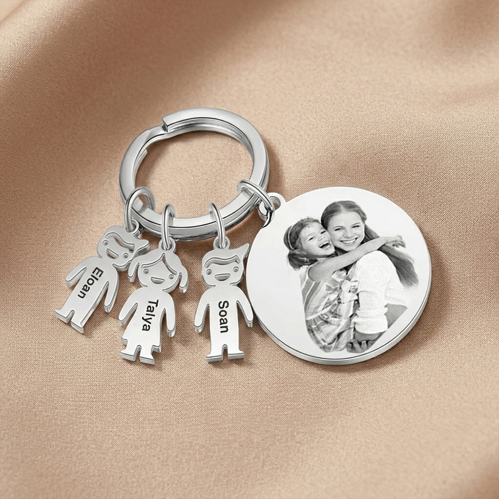 Personalised 1-5 Kid Charms Keyring For Family