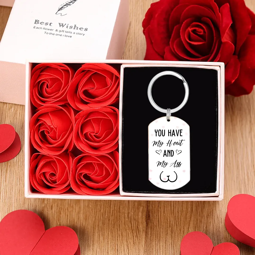 Personalized Keyring Custom 2 Names & Date with "You Have My Heart And My Ass" - Valentine Gift for Couple | Jessemade
