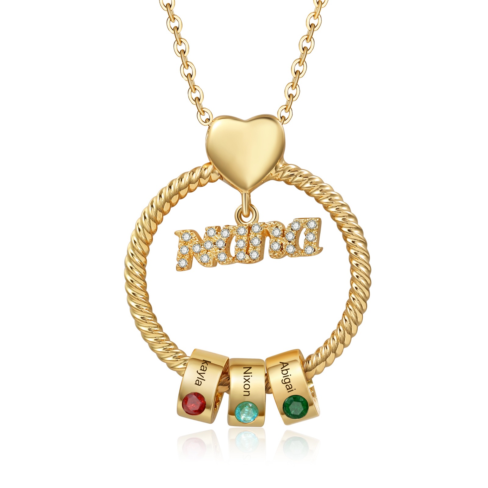 1 Name-Personalised Nana Circle Necklace Set With Rose Flower Gift Box-Custom Women Necklace With 1 Birthstone Pendant Engraved Names Gift For Nana