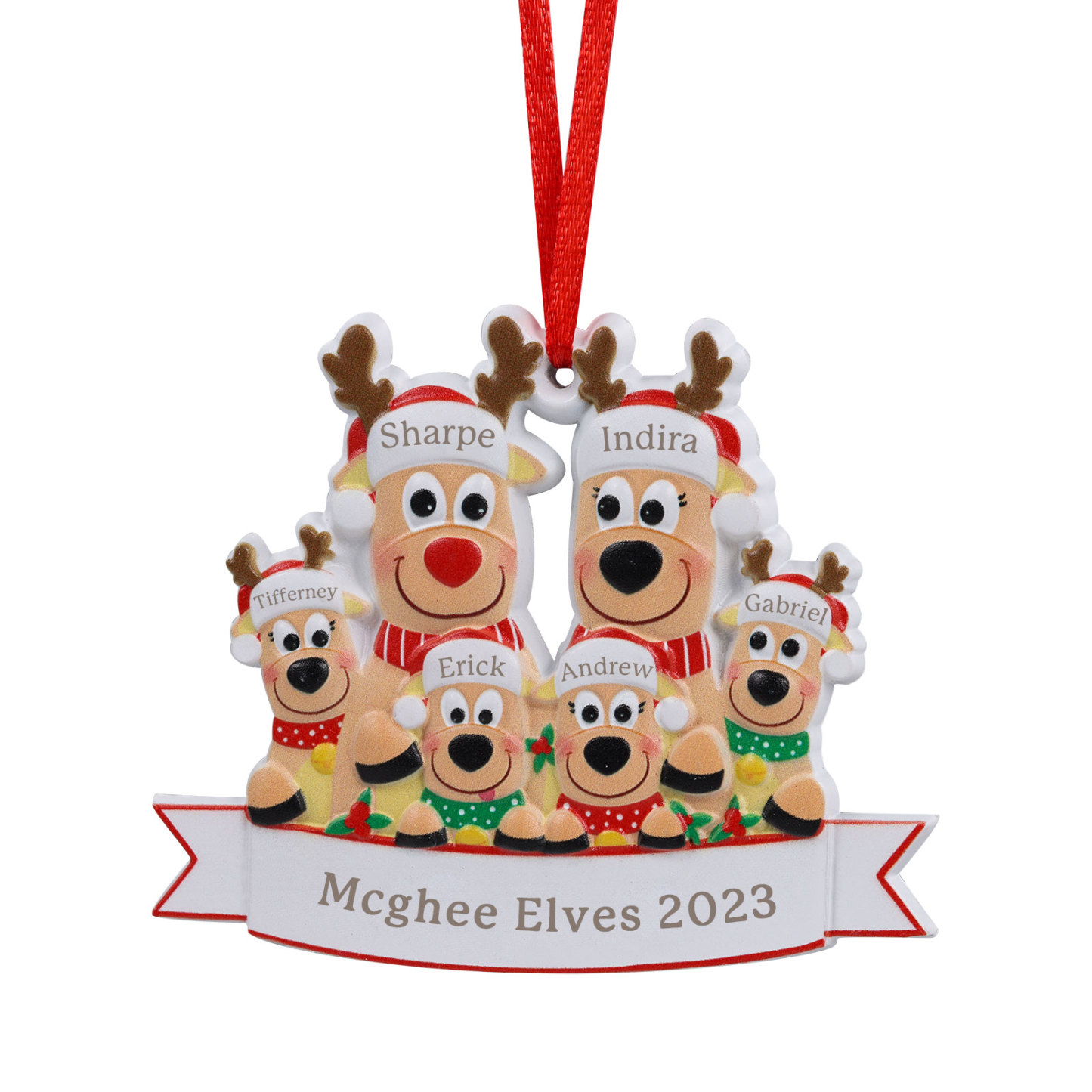 6 Names-Personalised Family Christmas Antlers Resin Ornament-Custom 6 Names Hanging Christmas Ornament Gifts For Family