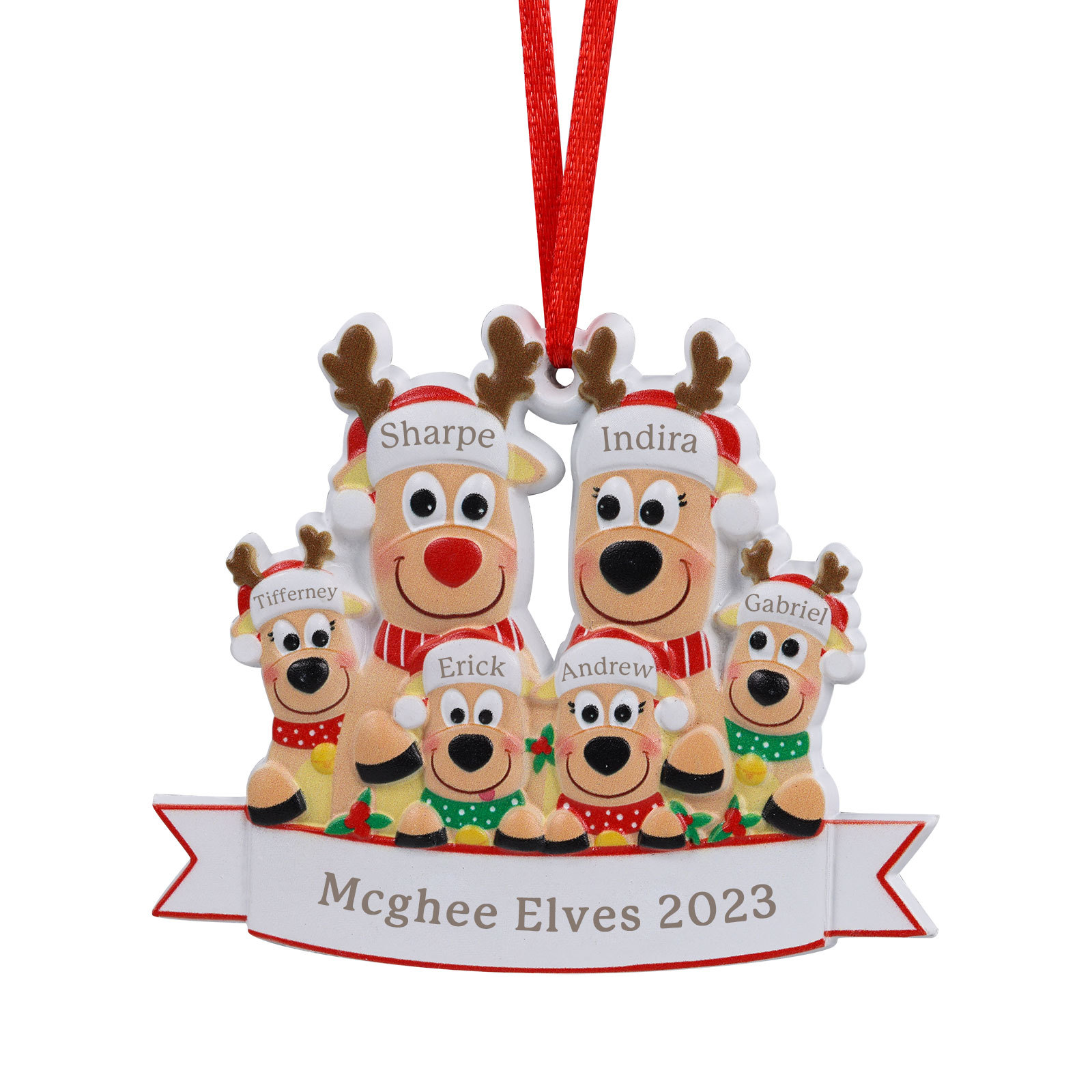 6 Names-Personalised Family Christmas Antlers Resin Ornament-Custom 6 Names Hanging Christmas Ornament Gifts For Family