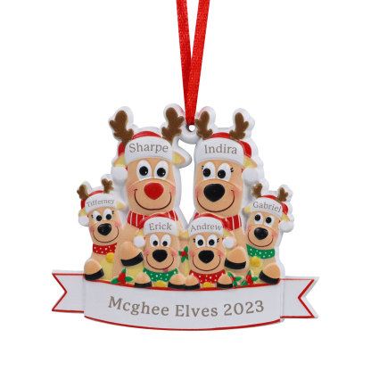 6 Names-Personalised Family Christmas Antlers Resin Ornament-Custom 6 Names Hanging Christmas Ornament Gifts For Family