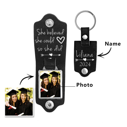 2024 Graduation Gifts - Personalised Name Flip Leather Keyring Customized Photo Keyring Gift for Her/Him