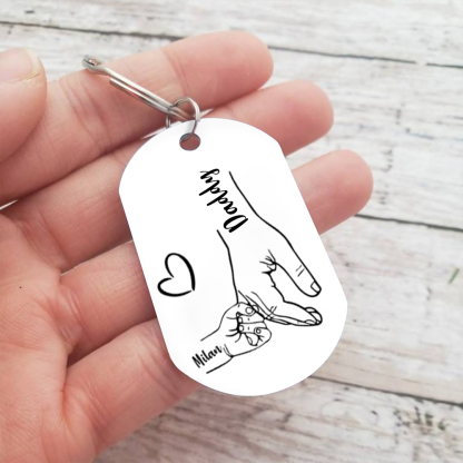 1 Name - Personalised Holding Hands Keyring with name and text Gift for Dad