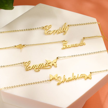 Personalised Butterfly Necklace Custom 1 Name Necklace Gift For Women