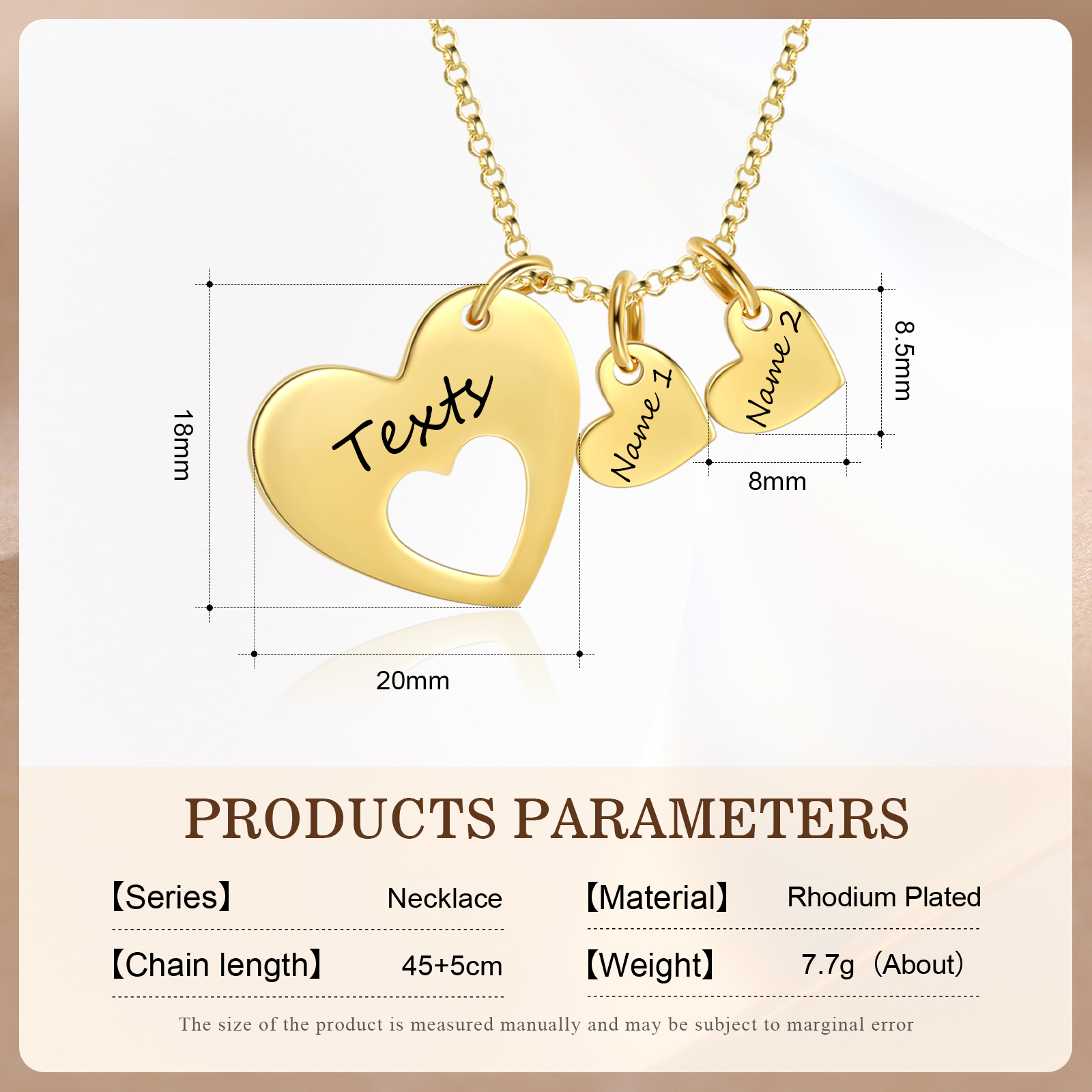 2 Names - Personalised Love Pendant Necklace with Gift Box Customized Name Gift for Her