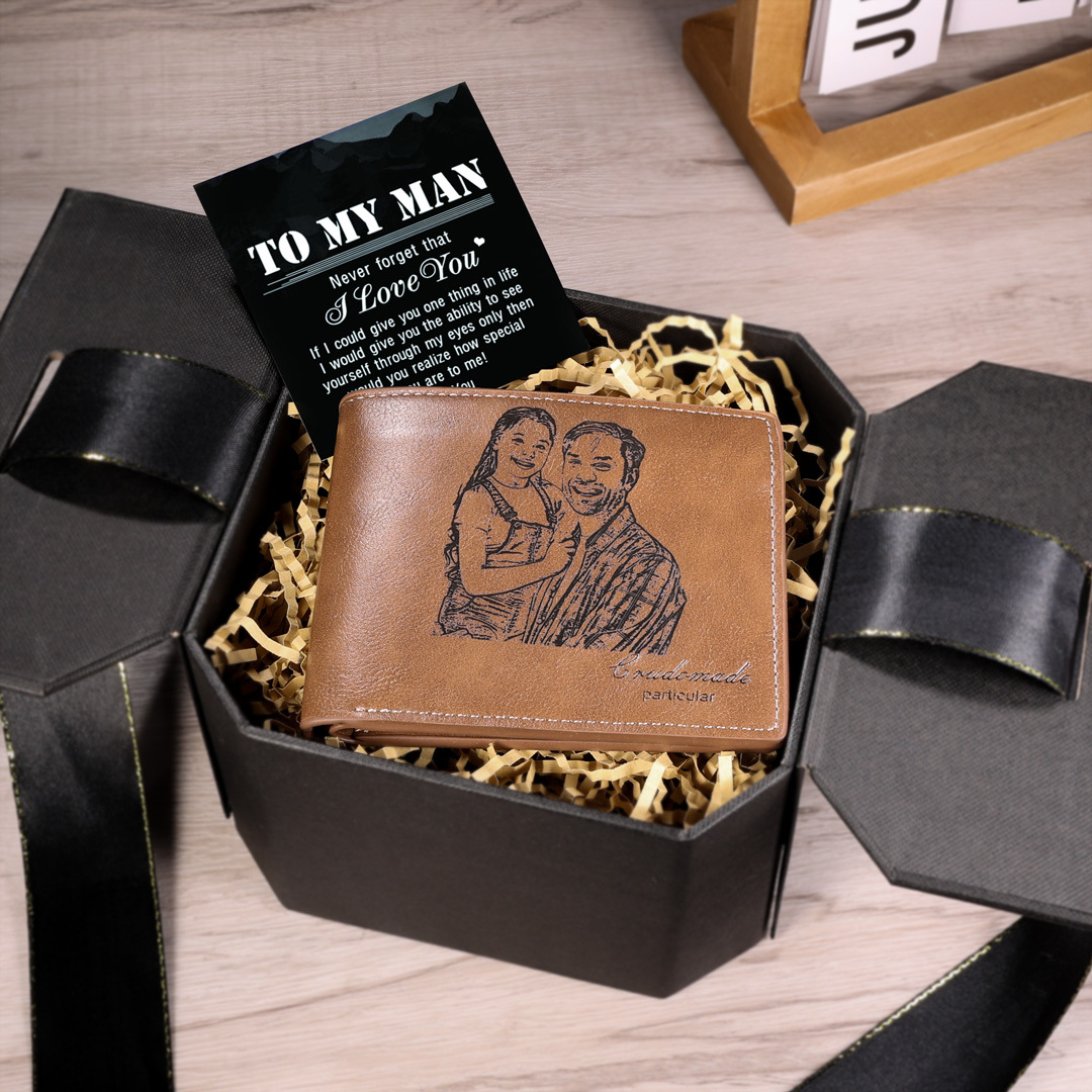 Personalised Leather Wallet Engraved Photo Short Wallet Gifts For Men