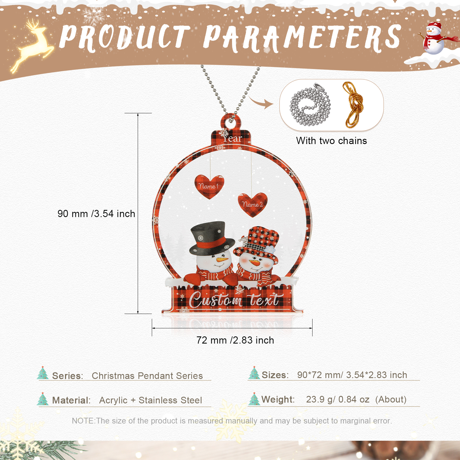 2 Names-Personalised Family Acrylic Christmas Xmas Tree Decoration Ornament-Custom 2 Names And Text Hanging Ornament Gifts For Family