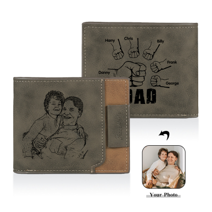 6 Names - Personalised Fist Bump Photo Custom Leather Men's  Wallet as a Father's Day Gift for Dad