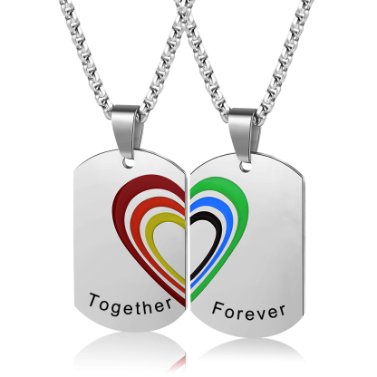 2 PCS Personalised Custom Name Rainbow Bar Heart Necklace Set LGBT Pride Gifts