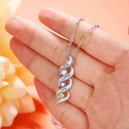 3 Names-Personalised Necklace Cascading Pendant with 3 Birthstones Engraving 3 Names Gifts for Her