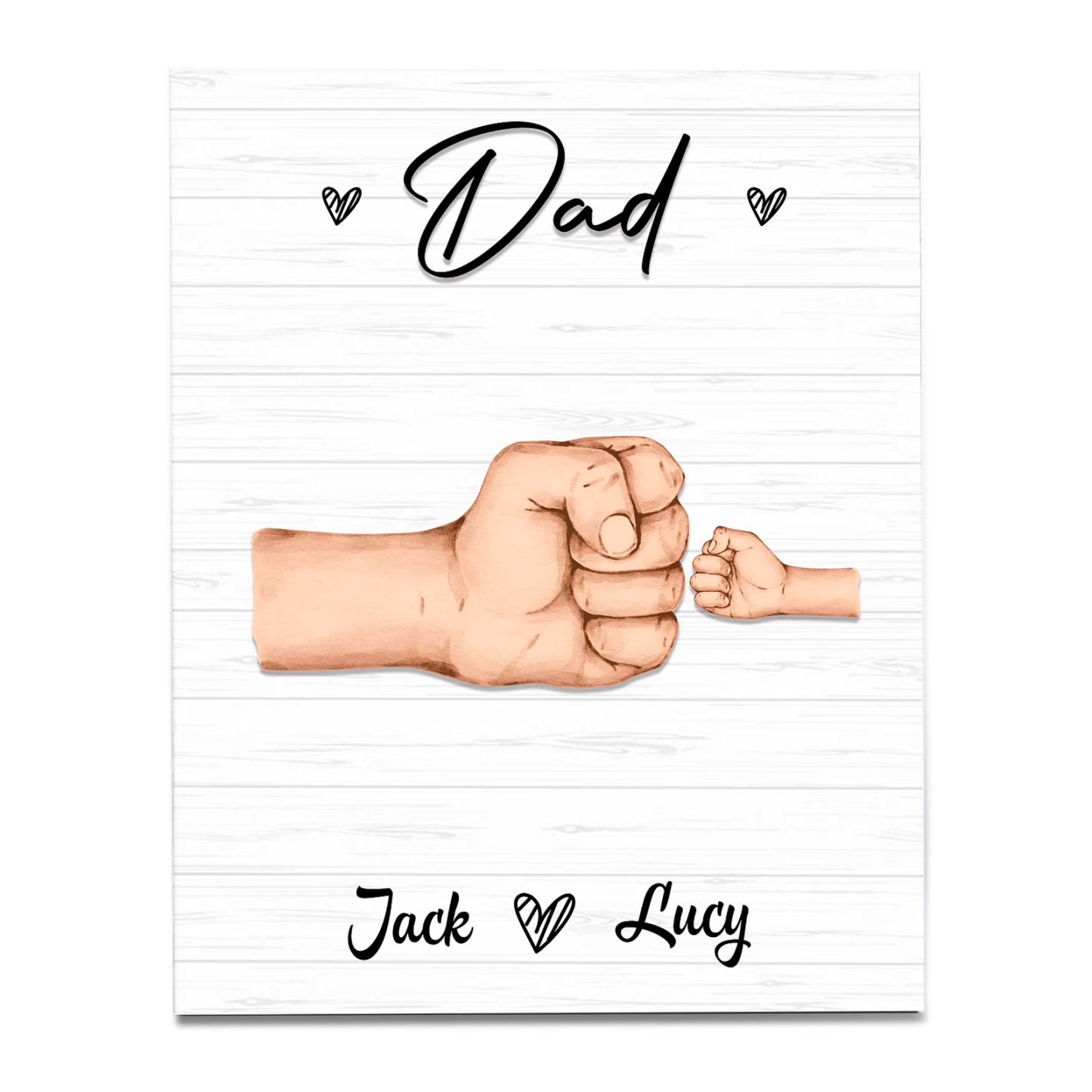 2 Names - Personalised Wooden Ornament Fist Bump Style Engraved Name and Text Ornament for Dad