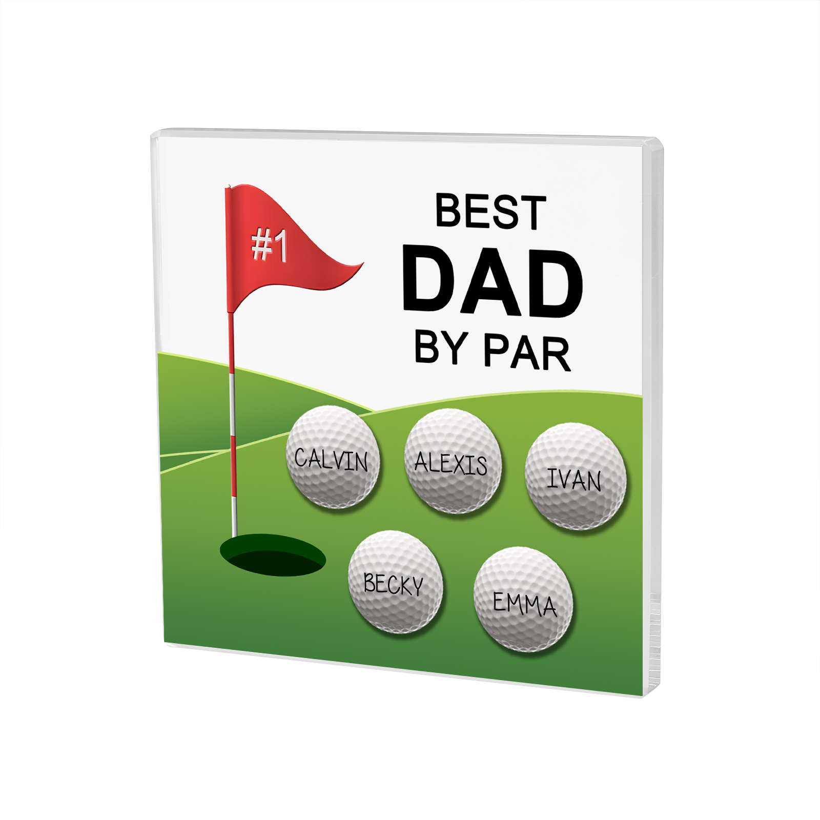 5 Names - Personalised Name and Text Acrylic Decor - Best Dad By Par - Father's Day Gift for Dad