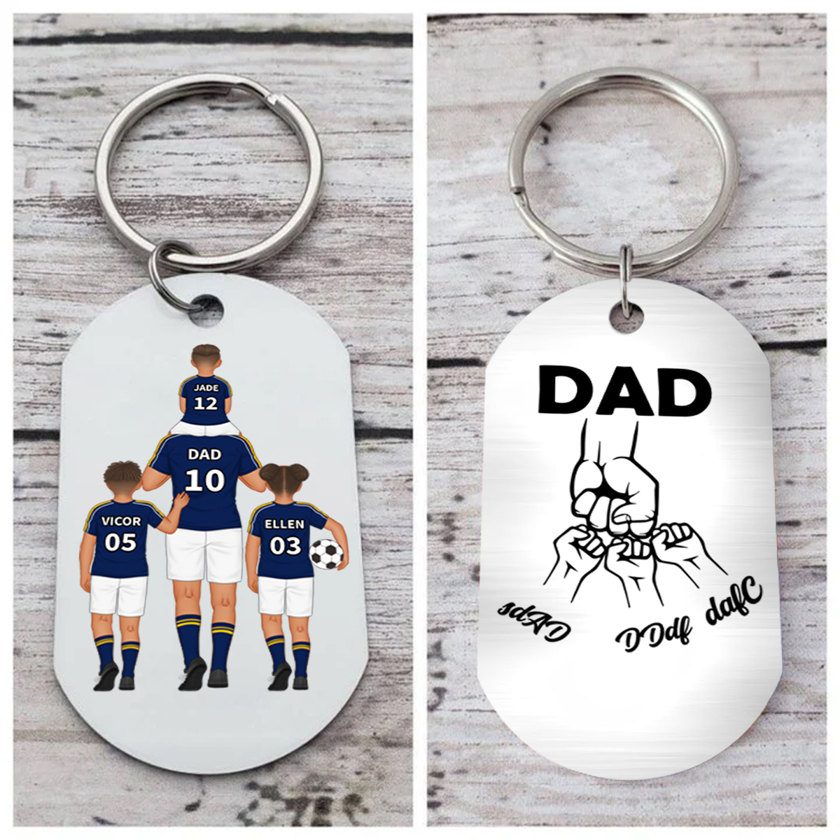 1-3 Names-Personalised Dad's Football Team Fist Keychain Custom Names Gift For Dad/Grandad