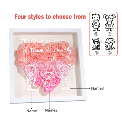 Personalised 3D Floral Shadow Box – Custom 3 Kids&Pets Names –This Great Mum Is Loved By- Gift for Mum, Nan & Loved Ones| Jessemade